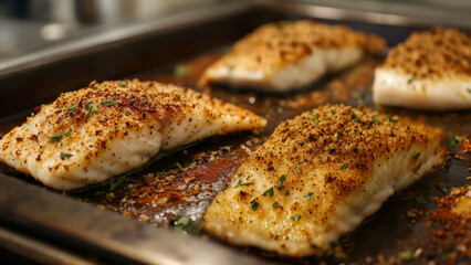 Golden-brown salmon fillets, baked to perfection with a crunchy herb crust.  A simple, delicious, and elegant meal.