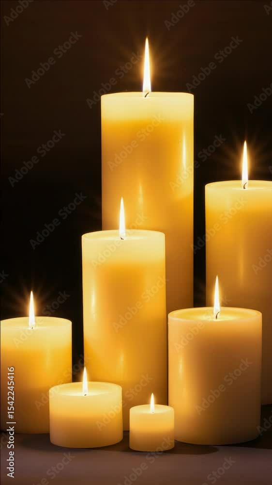 Poster glowing candles in a darkened room, creating an atmosphere of warmth and tranquility.