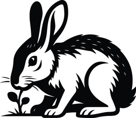 Rabbit vector illustration black and white design, Elegant bunny black and white animal sketch