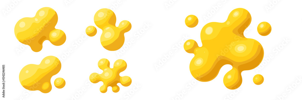 Poster bright yellow liquid droplets arranged on a white background create an abstract and playful design