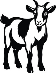 Goat illustration black and white charming style, Farm animal graphic in clean design