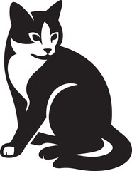 Cat silhouette vector black and white art, Minimalist feline pet profile illustration