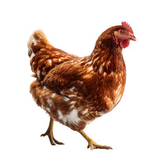 Fototapeta premium Brown Hen in Motion with Tucked Wings and Soft Red Comb – High Detail Poultry Isolated on Transparent Background
