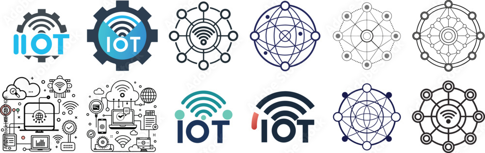 Poster internet of things icons set isolated on white background isolated on transparent background