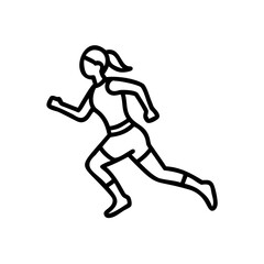 Black Line Drawing Woman Running Athletic Female Jogger Handmade Illustration vector