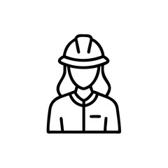 Line Art Icon Female Construction Worker Wearing Hard Hat Safety Uniform woman