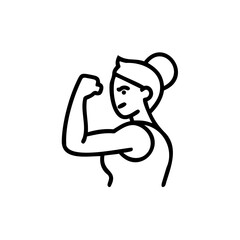 Strong Woman Flexing Bicep Black Line Art Illustration Female Power Pose Handmade Design