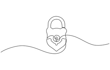 Continuous one line drawing of padlock. Single line drawing illustration set of office Lock, Vector illustration. One line padlock icon. Graphic illustration.
