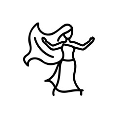 Black Line Drawing Woman Long Hair Flowing Dress Handmade Illustration girl female