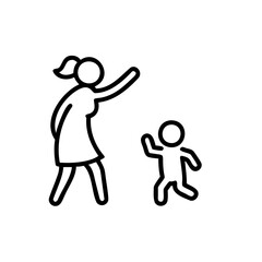 Black Outline Drawing Woman Child Walking Together Simple Handmade Illustration vector