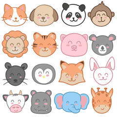 Cute Animal Face Vector Set – Kawaii Cartoon Animal Head Illustration Collection