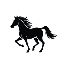 Black Silhouette Running Horse Vector Clipart