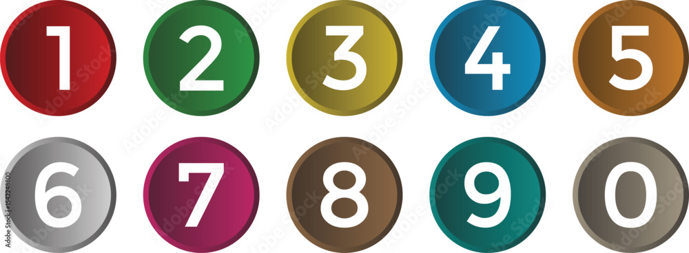 Poster simple bullet point number icon set of 0-9. number in gradient colored round circle vector illustration.