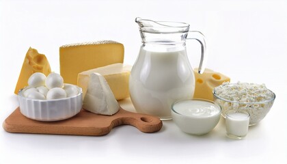 Dairy variety milk, cheese, and yogurt assortment