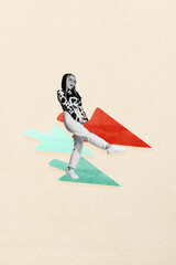 Zine 3d image artwork collage of happy businesswoman dance arrow statistics career promotion...