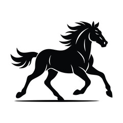 Brave Free Horse Silhouette, Bold horse running joyfully with freedom in open nature field vector illustration in wild motion graphic style