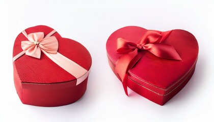 Two red heart-shaped gift boxes with ribbons
