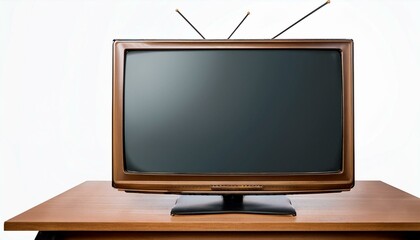 Vintage television with antenna on wooden table