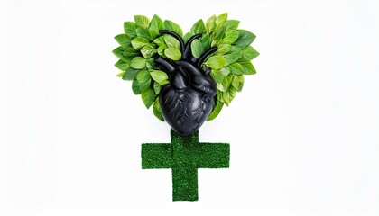 Black heart with green foliage and cross
