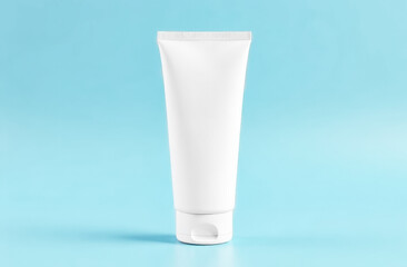 A template for advertising creams, lotions, shampoos, and toothpastes. a white cream tube with no labels on a gray background. empty space for text