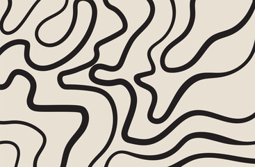  A mesmerizing pattern of beige and black contour lines creates an abstract topographic map, evoking feelings of depth and movement.