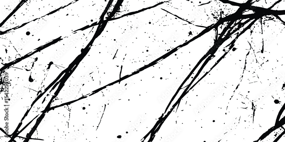 Leinwandbilder Abstract grunge splatter line pattern on white and transparent background. Abstract ink splatter pattern on a white background. Intricate designs of lines and dots in various sizes, creating a dynamic