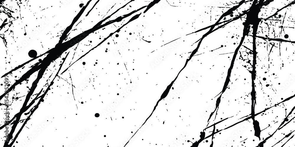 Leinwandbilder Abstract grunge splatter line pattern on white and transparent background. Abstract ink splatter pattern on a white background. Intricate designs of lines and dots in various sizes, creating a dynamic