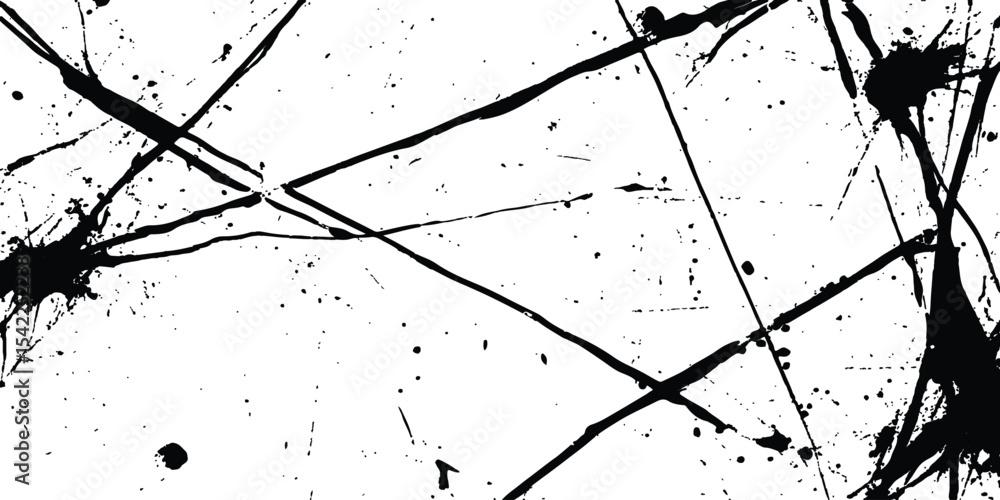 Fototapete Abstract grunge splatter line pattern on white and transparent background. Abstract ink splatter pattern on a white background. Intricate designs of lines and dots in various sizes, creating a dynamic