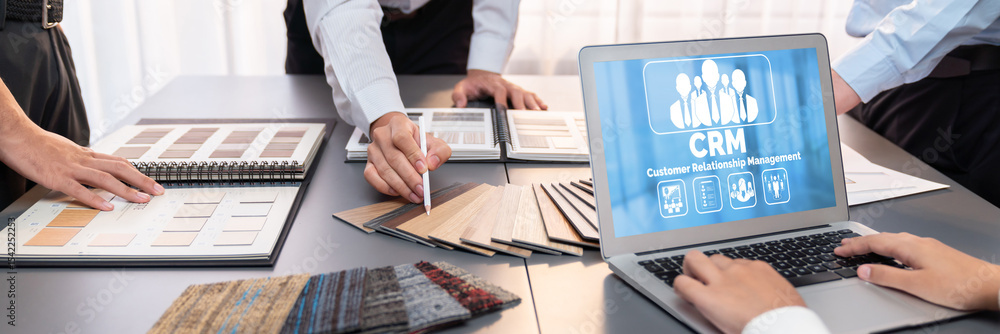 Poster customer relationship management system on brisk computer for crm business and enterprise