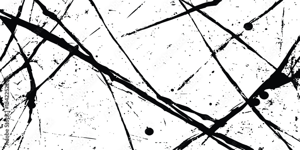 Leinwandbilder Abstract grunge splatter line pattern on white and transparent background. Abstract ink splatter pattern on a white background. Intricate designs of lines and dots in various sizes, creating a dynamic