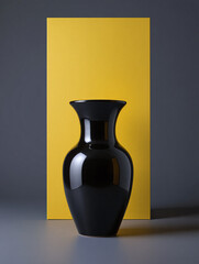 Elegant Black Vase on Yellow Background Minimalist Home Decor