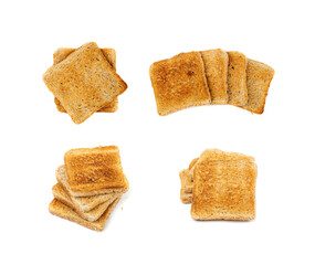 Bread Toasts Isolated, Toasted Sandwich Square Slices, Loaf Pieces for Toast on White Background