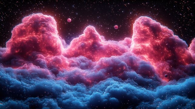 Pink and blue glowing nebula clouds in space