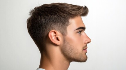 Obraz premium Handsome Man Profile Clean Cut, Modern Hairstyle, Mens Fashion ,Haircut