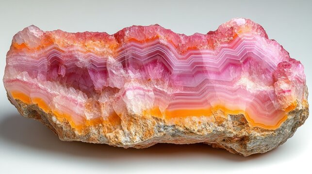 Striped pink and orange mineral specimen