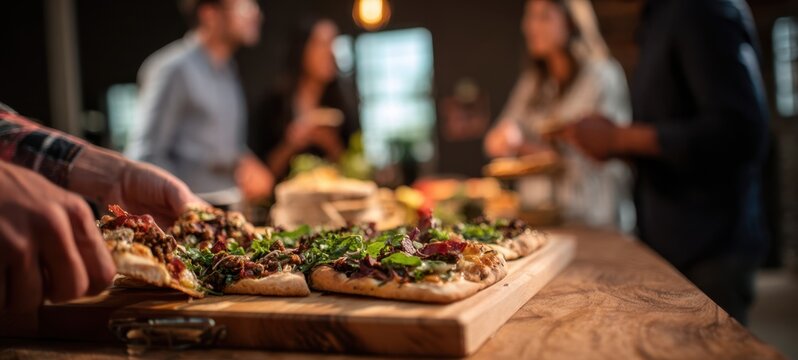 The delicious pizza being shared among friends at a cozy gathering. - Powered by Adobe