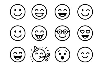 Collection of expressive emoji faces featuring diverse emotions and iconic symbolism
