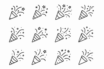 Celebratory party popper icons with stars and confetti