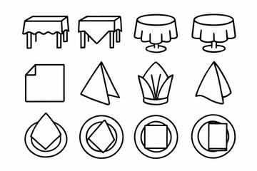 Table and napkin icon set: various styles and fold designs
