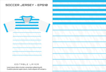 Soccer jersey design template with blue stripes and editable layer info