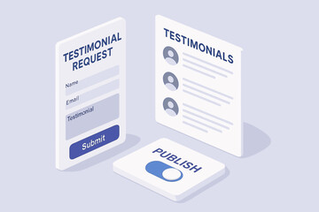 Isometric testimonial request and publish interface