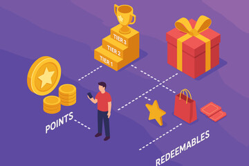 Young adult male exploring reward points and redeemables with smartphone