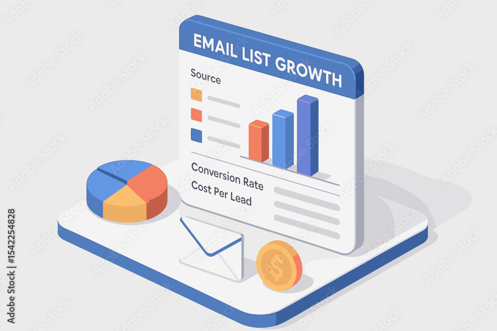 Poster email list growth infographic with charts and analytics elements
