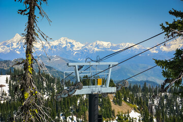 Breathtaking view of snow capped mountain range from Montana ski resort