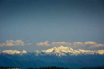 Breathtaking view of snow capped mountain range from Montana ski resort