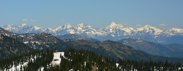 Breathtaking view of snow capped mountain range from Montana ski resort