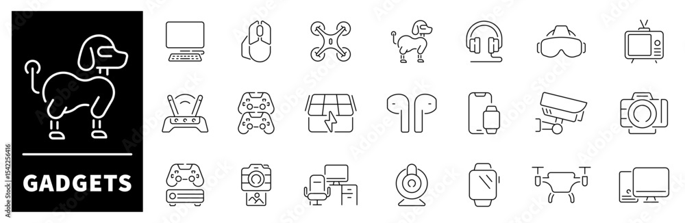 Poster set of outline icons related to gadgets and devices. gadgets linear vector icons. smart devices, tec