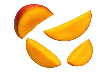 Juicy mango slices isolated on transparent background, tropical fruit cut out