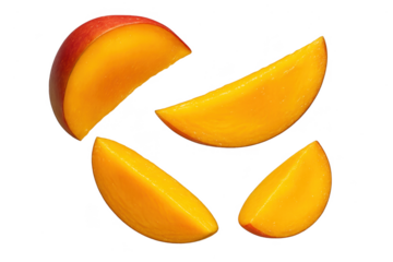 Juicy mango slices isolated on transparent background, tropical fruit cut out