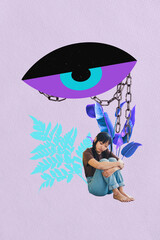 Composite sketch design artwork 3D photo collage of psychedelic vision search third eye young lady...